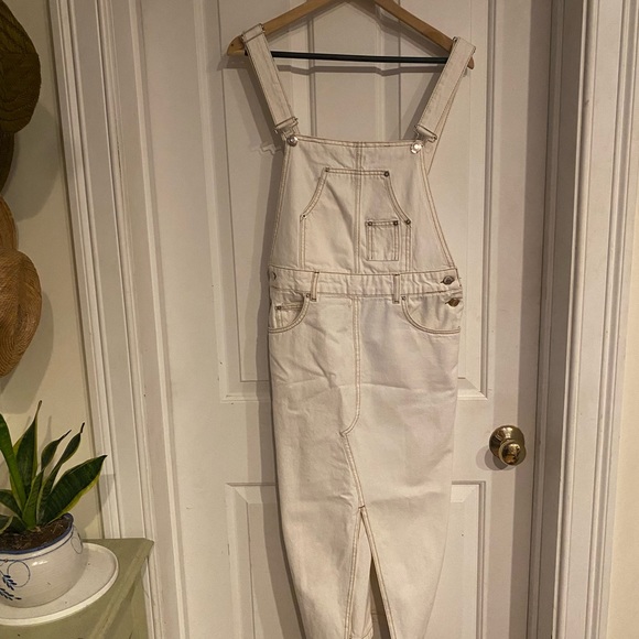 Zara DENIM MIDI PINAFORE DRESS - Picture 6 of 9